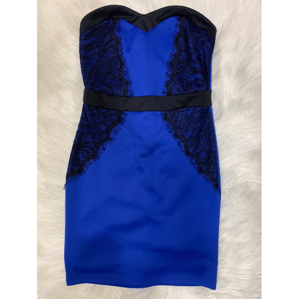 Strapless Blue and Black Lace Dress